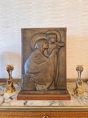 Georges Mathey, Grand Bas Relief, 1912, Bronze & Chêne en vente sur Pamono