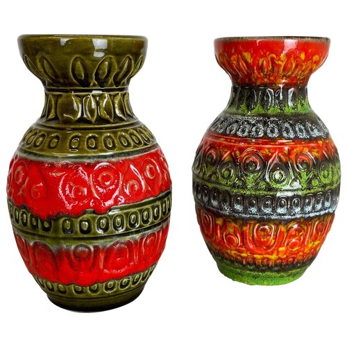 Multi-Color Fat Lava Op Art Pottery Vase attributed to Bay 