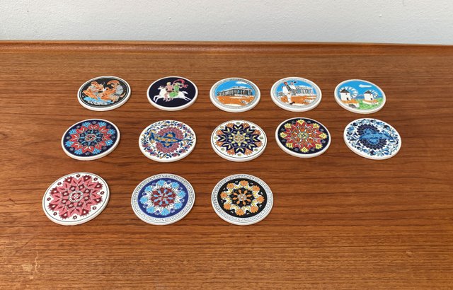 Smaltotechniki Ceramik Hand Made Ceramic Coasters Set of 4 Made in Greece