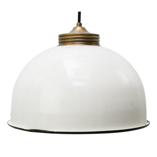 Vintage Pendant Lights in Brass and White Enamel for sale at Pamono