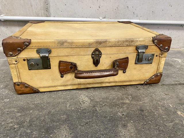 Art Deco Parchment Leather Suitcase with Rivets for sale at Pamono