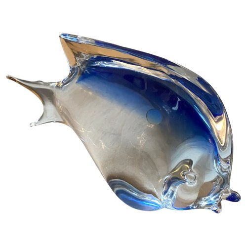 Modernist Blue Murano Glass Tropical Fish in the Style of Seguso, 1970s