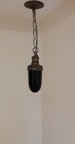 Small Laboratory Lamp with Brass Mounting & Dark Red Glass Screen, 1920s