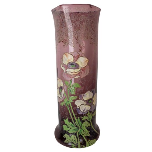 ANTIQUE FRENCHエナメルGLASS VASE、ART DECO、エイドリアン