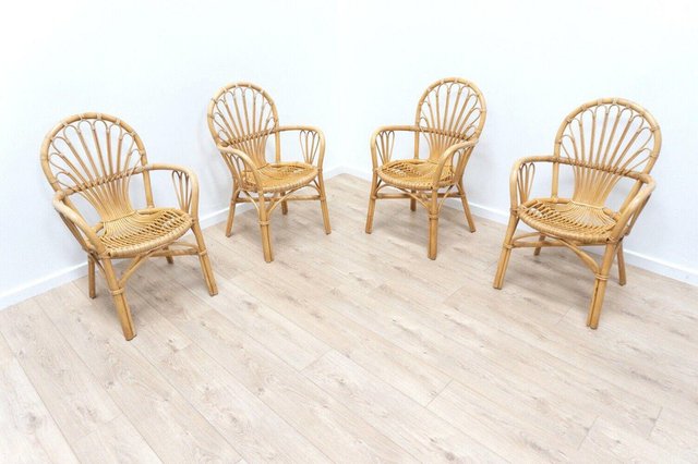 Tiita Rattan-Esszimmerstühle 2er Set – Klappbare Mid-Century Stühle Aus Bambus – Walnuss-Optik – Für Kleine Räume