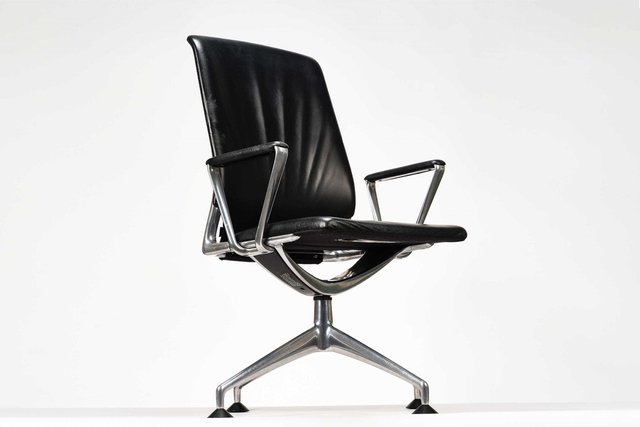 Black Leather Conference Office Desk Chair Bby Alberto Meda, 2000s
