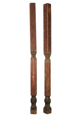 4 Balustres En Bois Sculpté Peints à La Main – Style Fantaisie Coloré, 3 Pieds De Haut