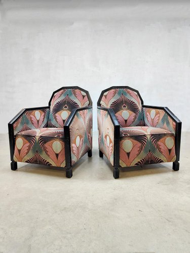 Art Deco Patterned Club Chairs 1930s Set of 2 for sale at Pamono