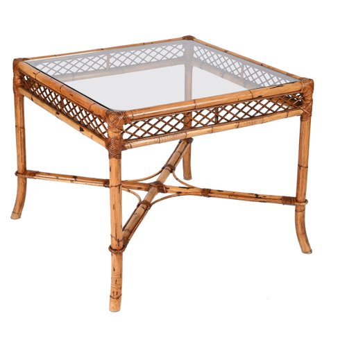 Bamboo table online with glass top