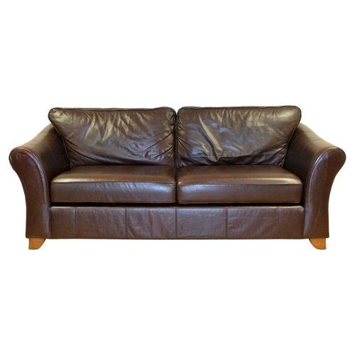 Brown Leather Two Seater Sofa on Wooden Feet from Marks Spencer