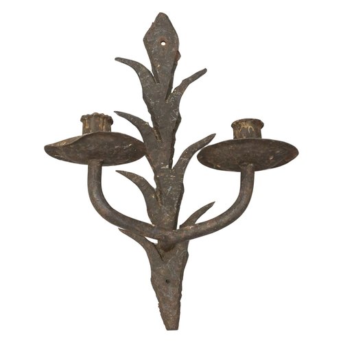 Antique Rustic Spanish Wrought Iron Wall Chandelier for sale at Pamono