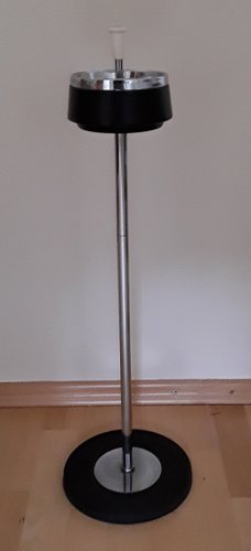Floorstanding Ashtray in Black Metal & Chrome, 1970s for sale at
