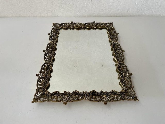 Germany Rectangle Frame Rectangular Mirror with Floral Brass Frame, Germany, 1950s for sale at ...