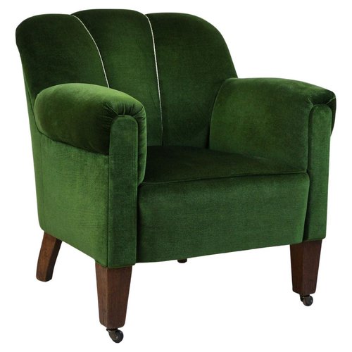 French Art Deco Club Chair in Green Velvet, 1940 for sale at Pamono
