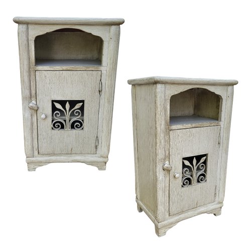 White Wooden Bedside Tables, Set of 2 for sale at Pamono