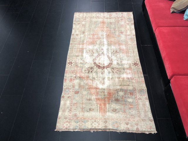 Antique Orange Faded Distressed Rug for sale at Pamono