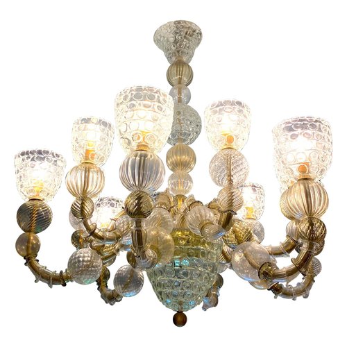 Art Deco Style Murano Glass Chandelier, 1990s for sale at Pamono