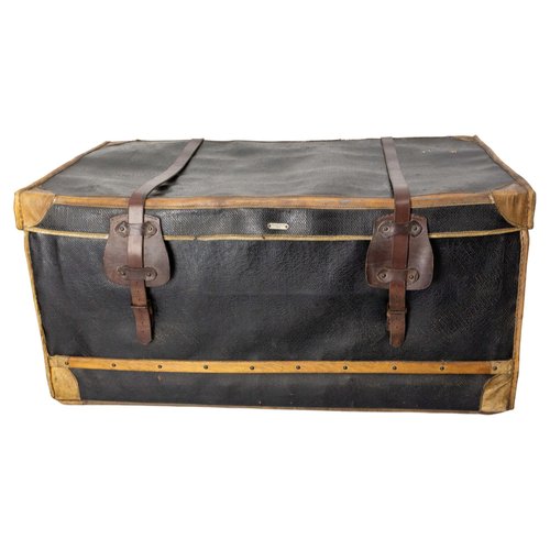 Late 19th Century French Leather Trunk with Train Labels for sale