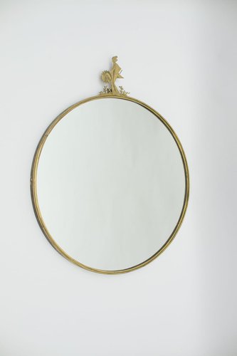 Traditional Geisha Mirror Brass Mirror with Geisha, 1950s for sale at Pamono