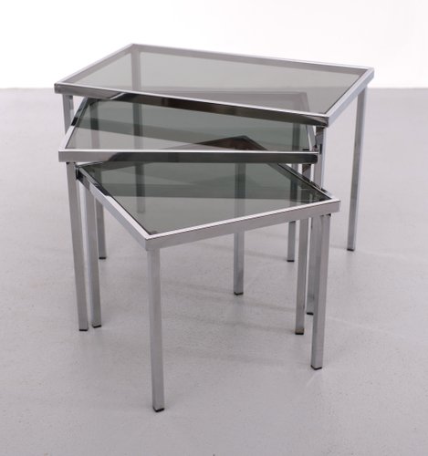 Set Di 2 Tavolini Ad Incastro In Vetro Temperato Con Forma Irregolare - Design Moderno E Piedini In Gomma - Foto 7