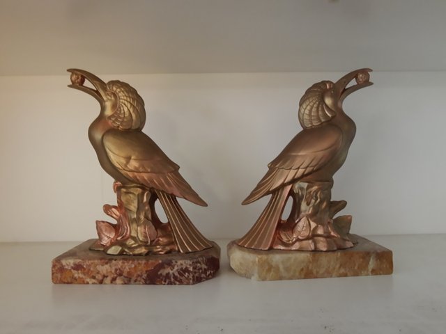 Paire de serre-livres vintage Gatco en laiton, colombe