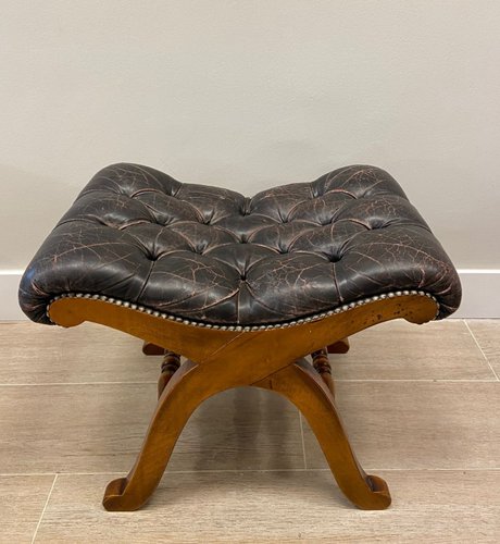 Brown Leather Escabel, 1970s for sale at Pamono