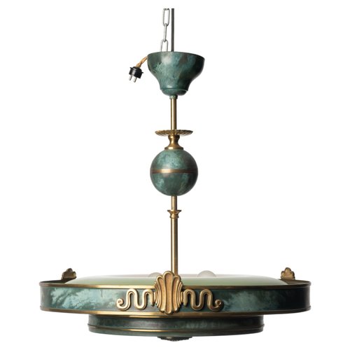 Schwedische Art Deco Deckenlampe aus Metall &amp; Messing, 1930er bei ...