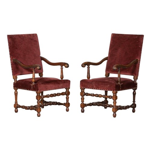 Französische Walnuss Bibliotheksstühle, 1880er, 2er Set bei Pamono kaufen