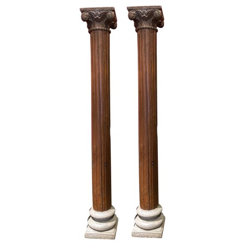 19th Century Italian Architectural Corinthian Wood Columns on