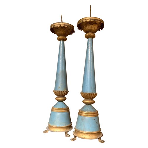Candelabros franceses altos de azul, siglo XIX en en Pamono