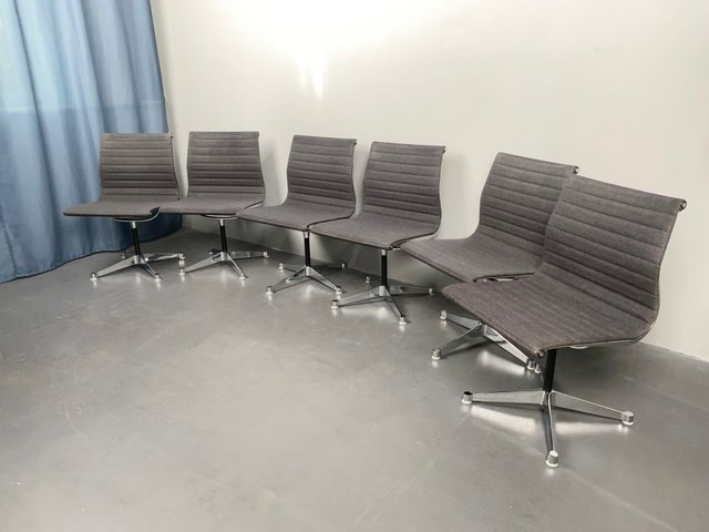 Gray Mottled Aluminum EA 107 Swivel Chairs by Charles Ray Eames for Herman Miller 1970s Set of 6 for sale at Pamono