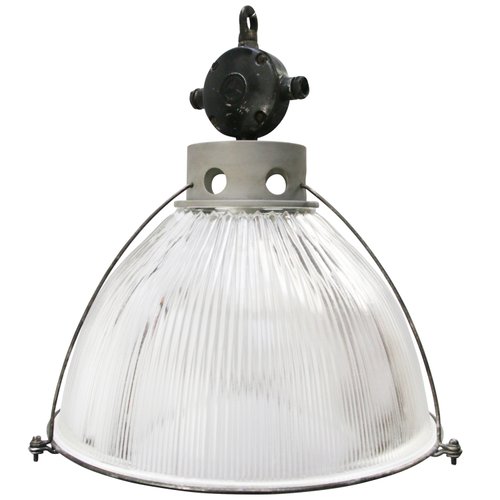 Vintage Industrial Clear Glass Pendant Light from Holophane for sale at