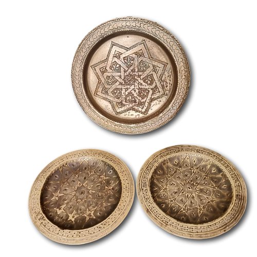 Bohemian Moroccan Brass Decorative Wall Plates, 1970s, Set of 3 for