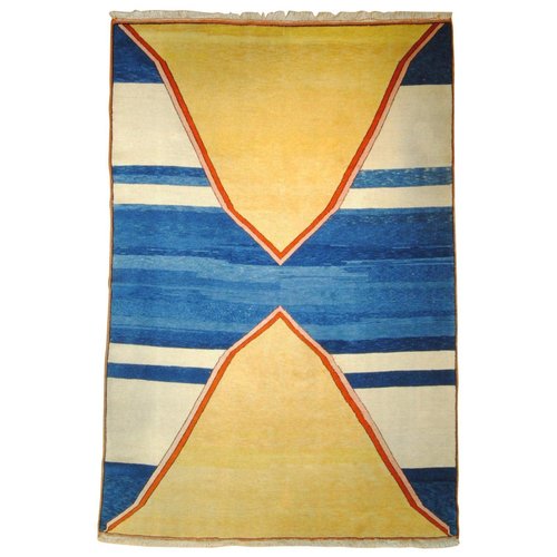 20th Century Turkish Abstract Yellow, Blue and White Rug, 1970s for