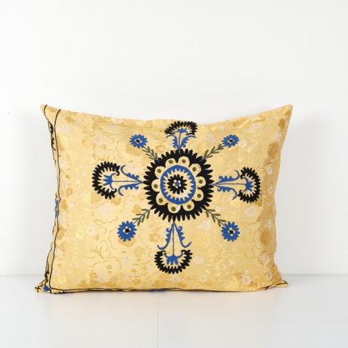 Uzbek Yellow Suzani Cushion Cover for sale at Pamono