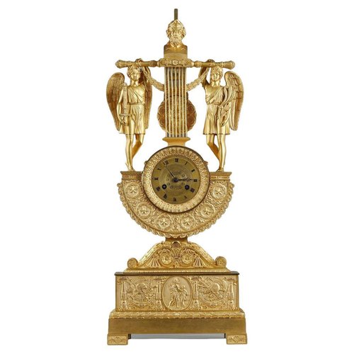 Empire Period Gilt Bronze LyreClock with a Bust of Homer, 1810s for sale at Pamono