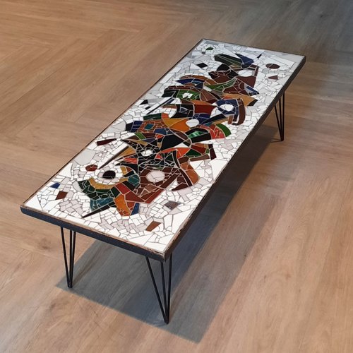Mosaik Couchtisch mit Haarnadelbeinen, 1950er bei Pamono kaufen