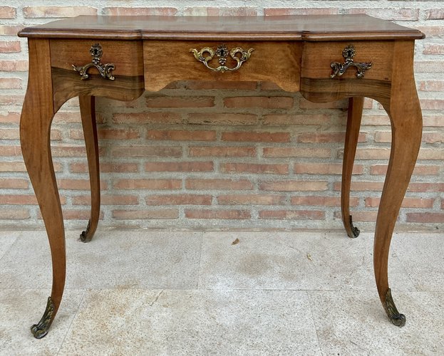 Mesa escritorio vintage de madera maciza estilo Louis XV, con 1 cajón  Luis - Alicia Designart