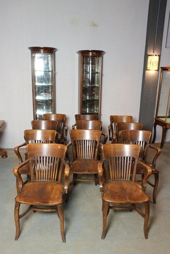Antique Identical Office Chairs in Oak, 1920s, Set of 11 for sale