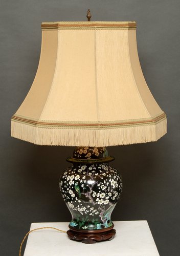 Pamono bei japanischen mit Motiv, Kirschbaum 19. chinesische Große Jh kaufen Porzellan Lampe Blumen, Vögeln und