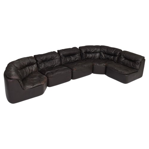 Dark Brown Leather Modular Sofa by Friedrich Hill for Walter Knoll /  Wilhelm Knoll, Germany, 1970s, Set of 5 for sale at Pamono