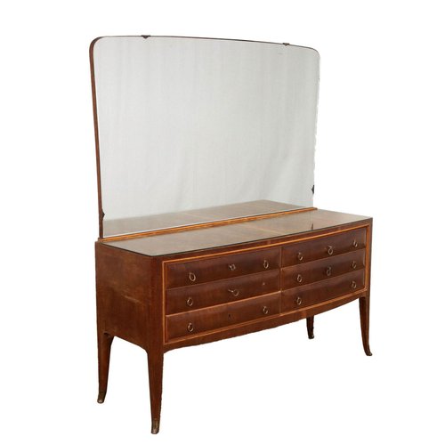 Coiffeuse Vintage Années 50/60 Avec Miroir – Mobilier Bois Jaune, 2 Tiroirs, Style Rétro