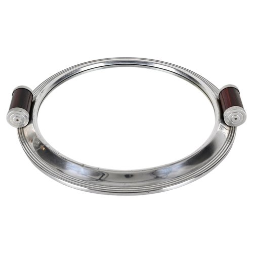 Plateau Vintage Années 50 – Verre Décoré, Aluminium, Poignées Bois Vernis – Occasion