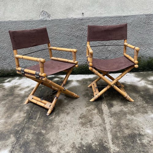 Director Chairs in Bamboo and Alcantara by Gervasoni Udine, 1960s, Set