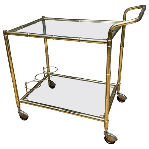 Brass and Faux Bamboo Bar Cart, 1960s for sale at Pamono