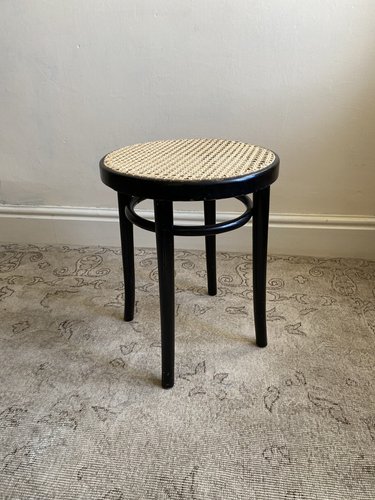 Ebonised Bentwood Stool with Cane Seat from Thonet 1960s for sale