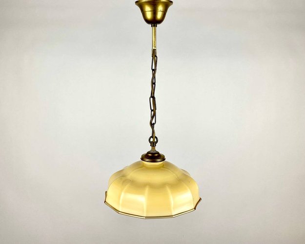 Gelbe Blumen-Glas Pendelleuchte Mit Messing – 250 Mm Durchmesser, E27 Fassung, Dimmbar, 1,5 M Goldgeflechteter Kabel (Blau)