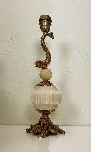 Lampe de bureau vintage en marbre et laiton satiné Flamingo
