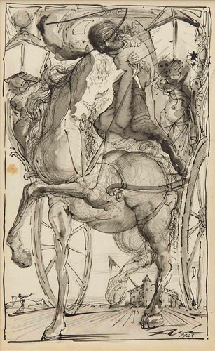 Salvador Dalí, Devant le Chateau, China Ink Drawing, 1945 for sale