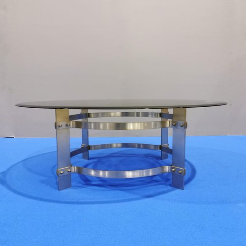 Vintage Round Metal & Glass Coffee Table, 1970s for sale at Pamono